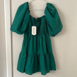 NWT Boutique Kelly Green Puff Sleeve Mini Dress